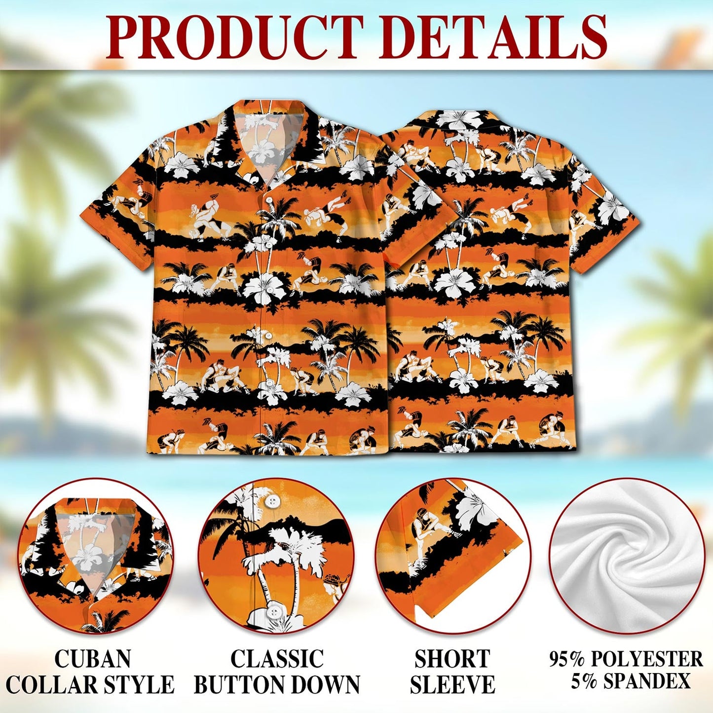 Wrestling Orange Hibiscus Hawaiian Shirt for Men, Button Down Aloha Shirt - Azhawaiian