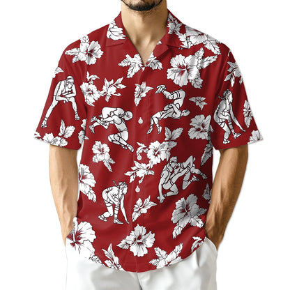 Azhawaiian Wrestling Red Hibiscus Hawaiian Shirt for Men