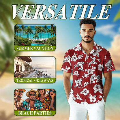 Wrestling Red Hibiscus Hawaiian Shirt for Men, Button Down Aloha Shirt - Azhawaiian