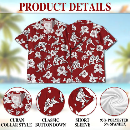 Wrestling Red Hibiscus Hawaiian Shirt for Men, Button Down Aloha Shirt - Azhawaiian