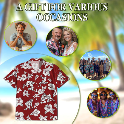 Wrestling Red Hibiscus Hawaiian Shirt for Men, Button Down Aloha Shirt - Azhawaiian