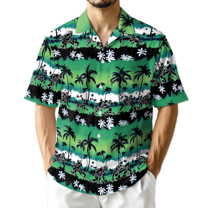 Azhawaiian Wrestling Time Green Palm Tree Hawaiian Shirt for Men