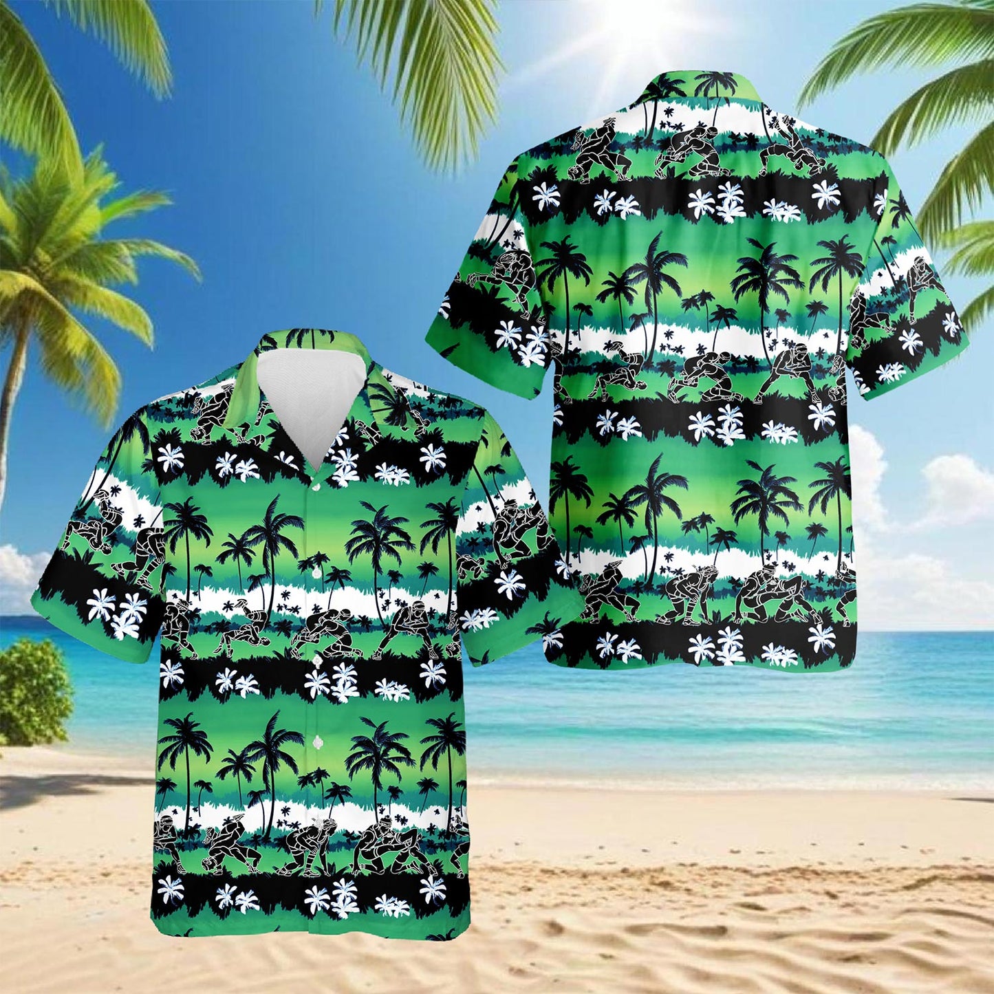 Wrestling Time Green Palm Tree Hawaiian Shirt for Men, Button Down Aloha Shirt - Azhawaiian