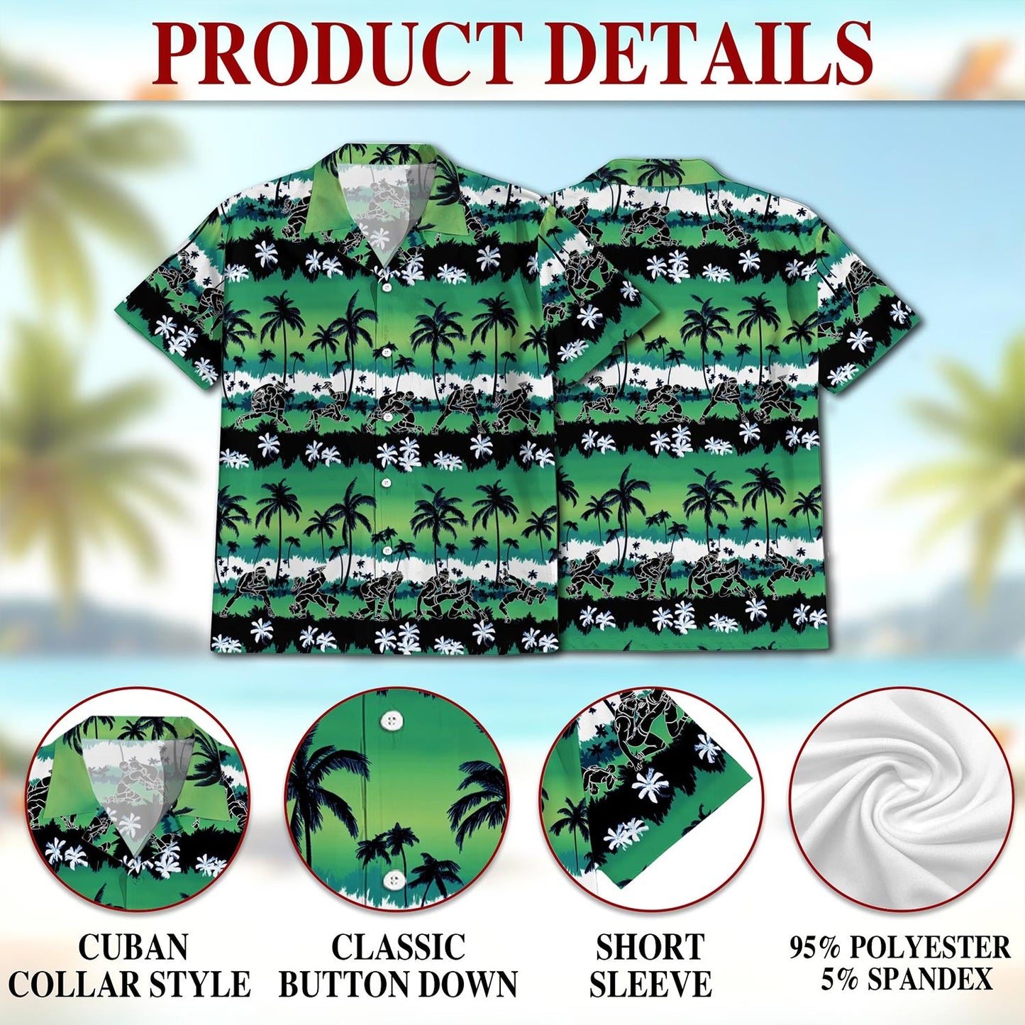 Wrestling Time Green Palm Tree Hawaiian Shirt for Men, Button Down Aloha Shirt - Azhawaiian