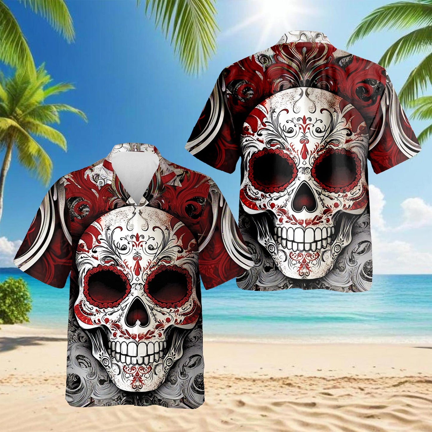 Wrestling Time Sunset Palm Tree Pattern Hawaiian Shirt for Men, Button Down Aloha Shirt - Azhawaiian