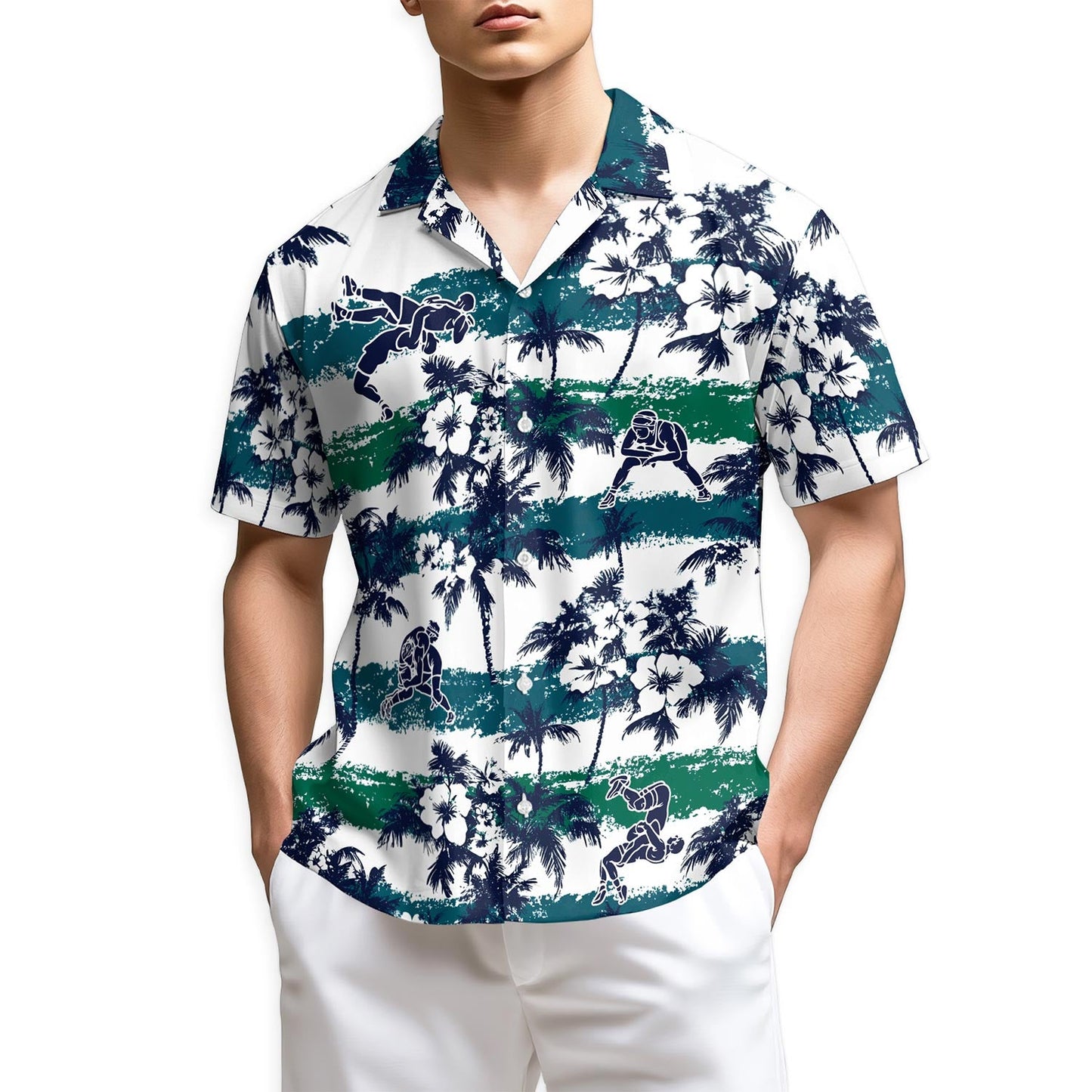 Azhawaiian Wrestling White Palm Hawaiian Shirt for Men