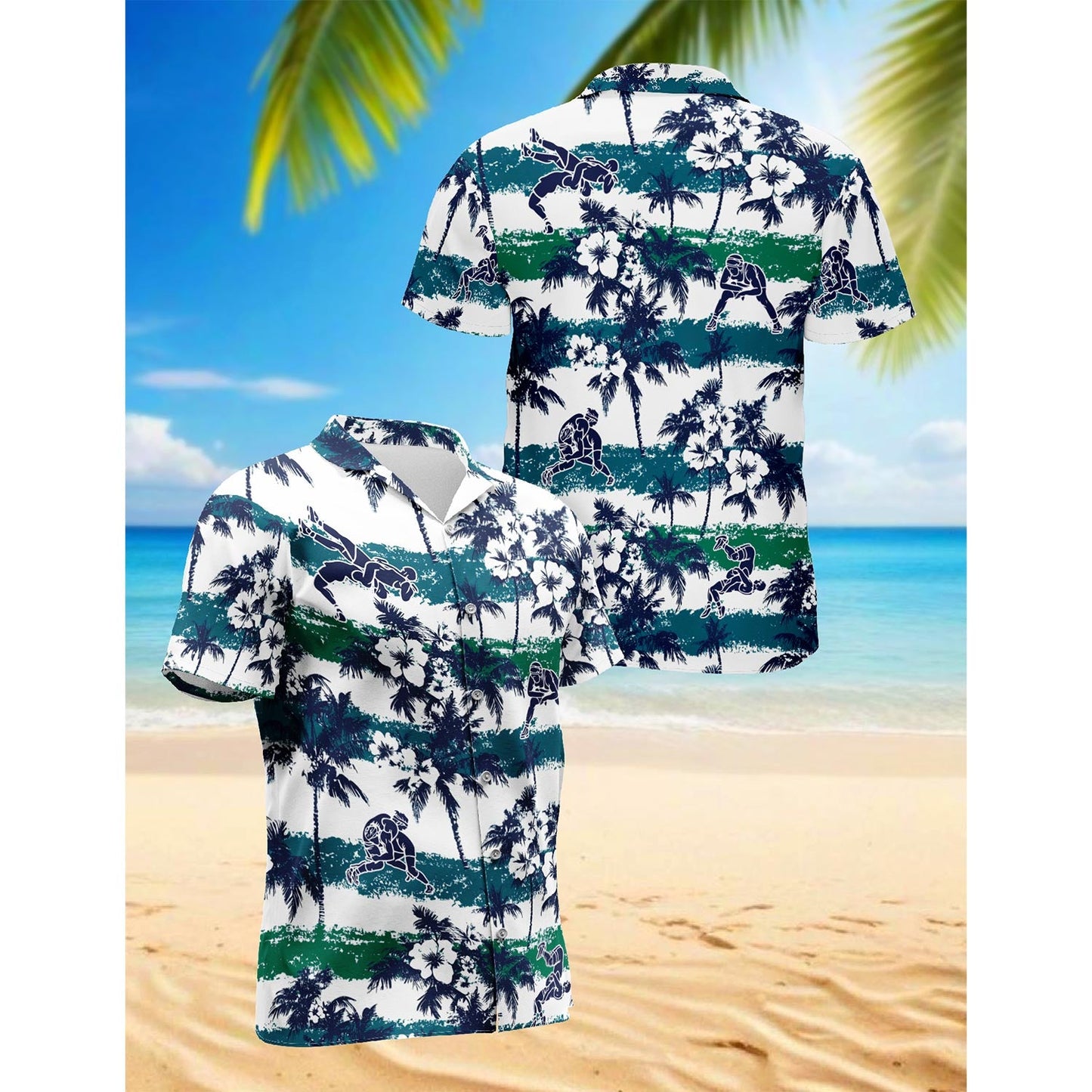 Wrestling White Palm Hawaiian Shirt for Men, Button Down Aloha Shirt - Azhawaiian