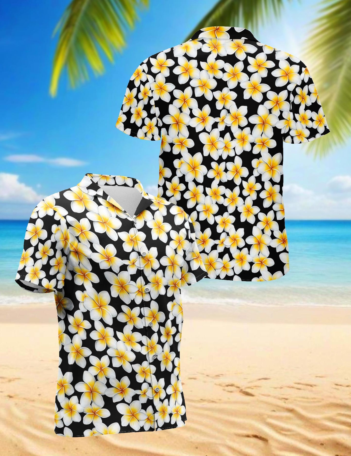 Yellow Plumeria Hawaiian Shirt for Men, Button Down Aloha Shirt - Azhawaiian