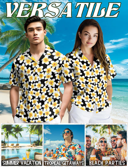 Yellow Plumeria Hawaiian Shirt for Men, Button Down Aloha Shirt - Azhawaiian