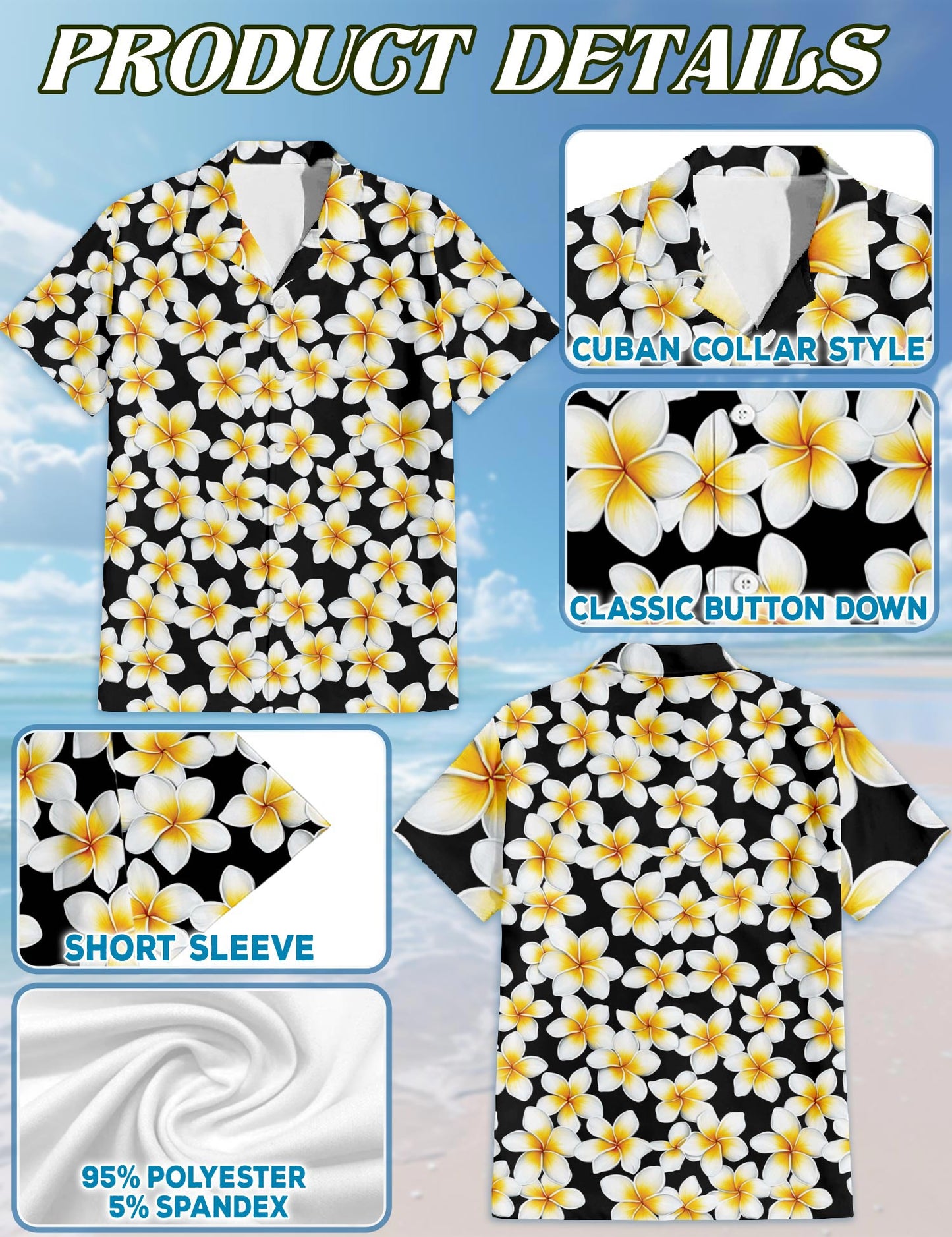 Yellow Plumeria Hawaiian Shirt for Men, Button Down Aloha Shirt - Azhawaiian