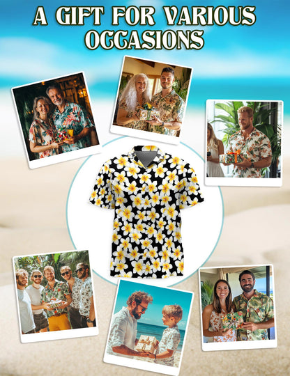 Yellow Plumeria Hawaiian Shirt for Men, Button Down Aloha Shirt - Azhawaiian