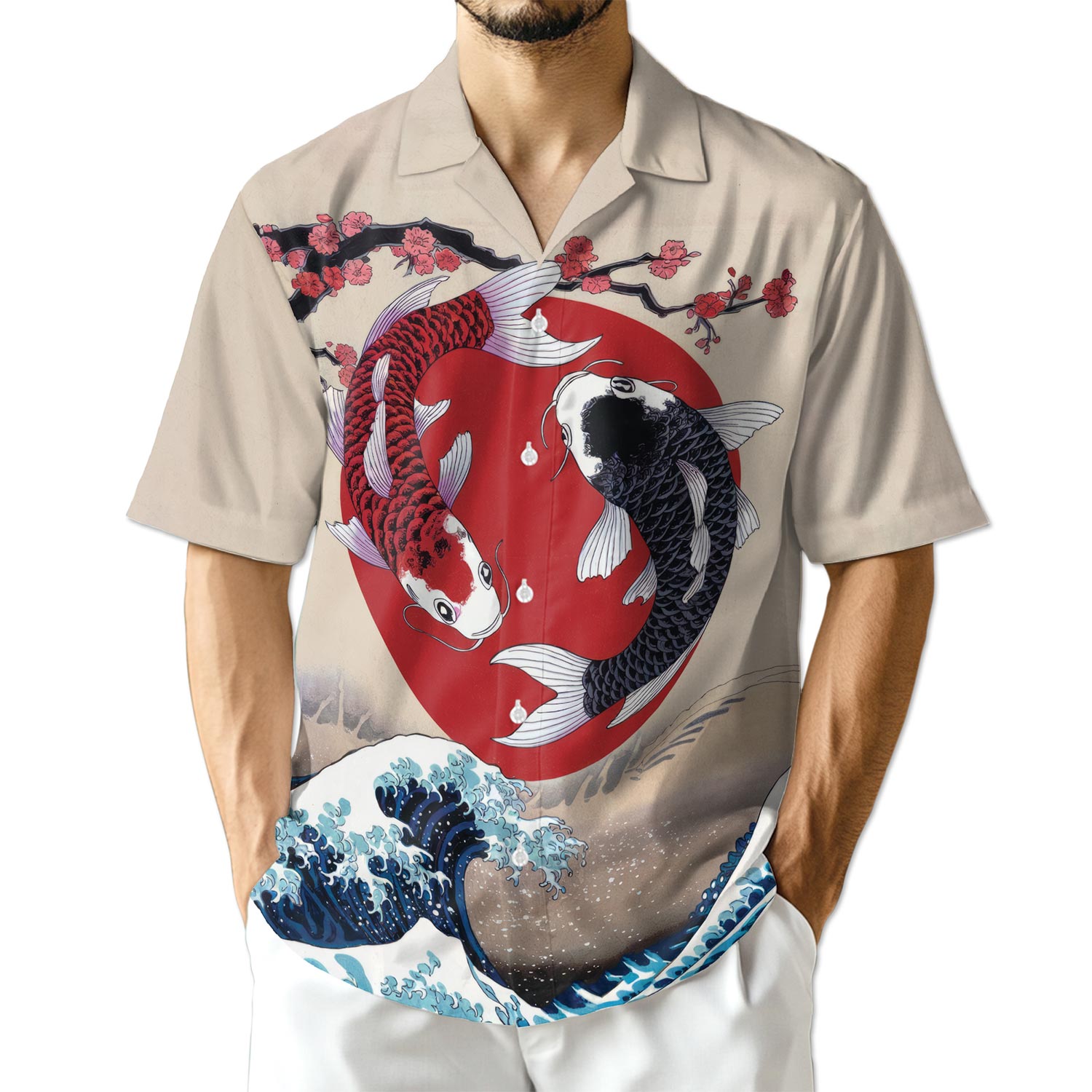 Azhawaiian Yin Yang Koi Fish Hawaiian Shirt for Men