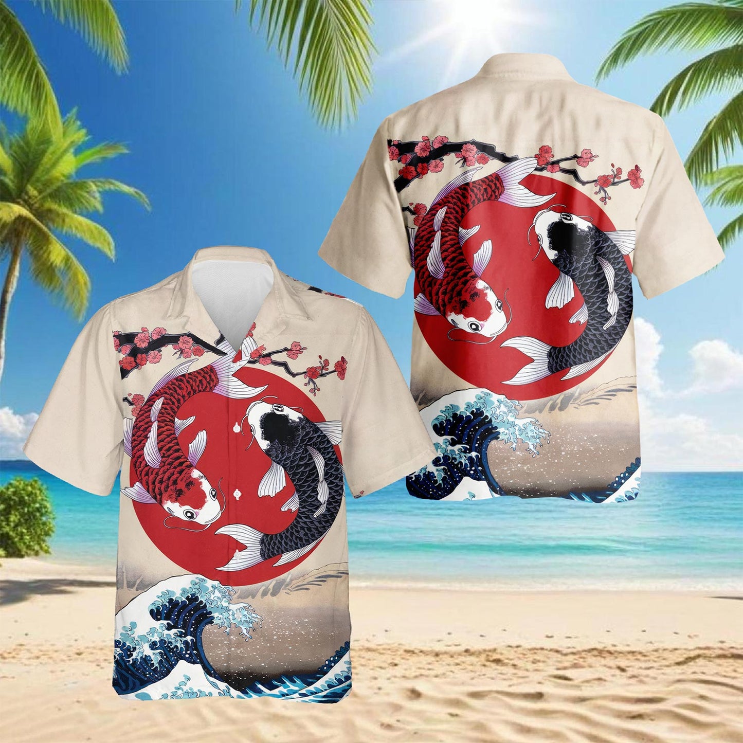 Yin Yang Koi Fish Hawaiian Shirt for Men, Button Down Aloha Shirt - Azhawaiian