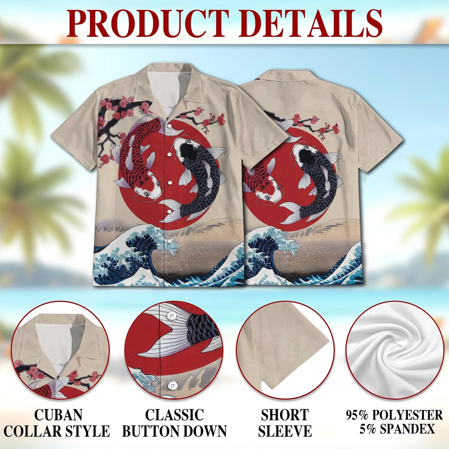 Yin Yang Koi Fish Hawaiian Shirt for Men, Button Down Aloha Shirt - Azhawaiian