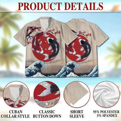 Yin Yang Koi Fish Hawaiian Shirt for Men, Button Down Aloha Shirt - Azhawaiian