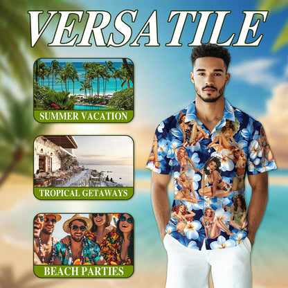Tropical Pinup Girl Hawaiian Shirt for Men, Button Down Aloha Shirt - Azhawaiian