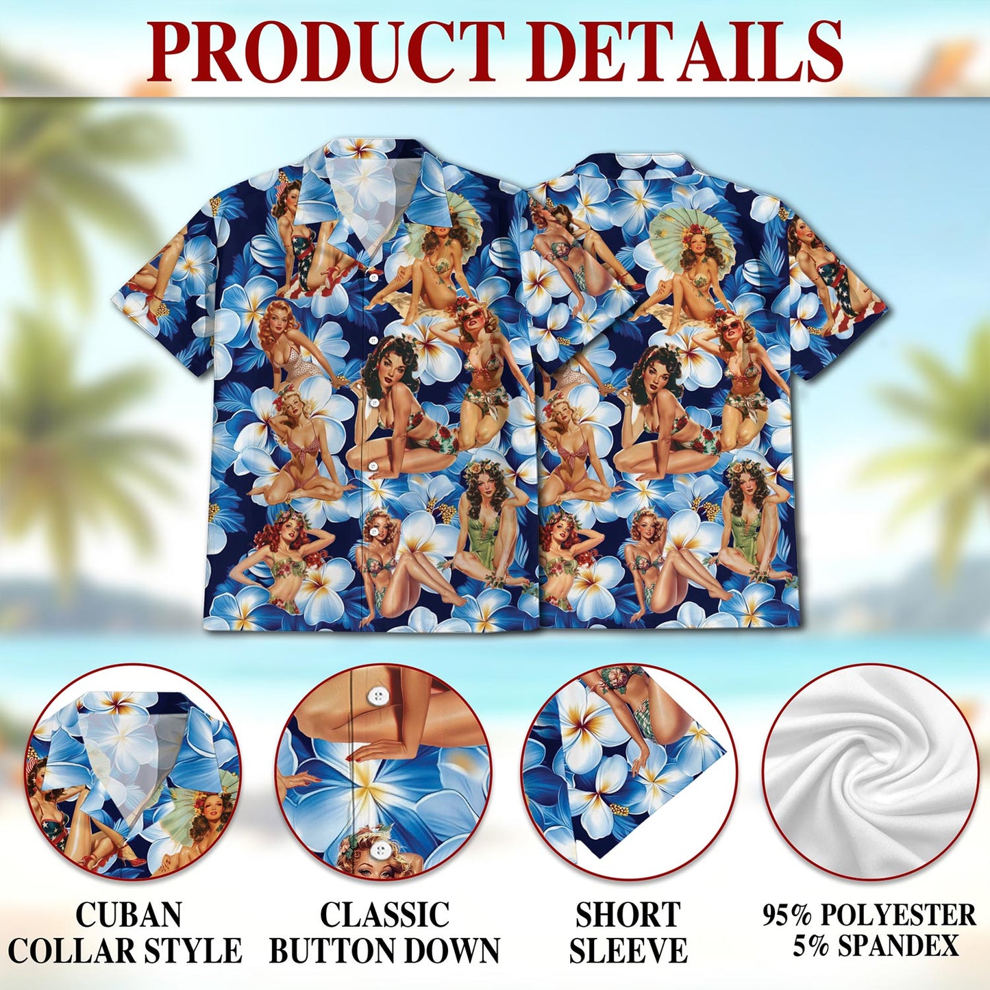 Tropical Pinup Girl Hawaiian Shirt for Men, Button Down Aloha Shirt - Azhawaiian