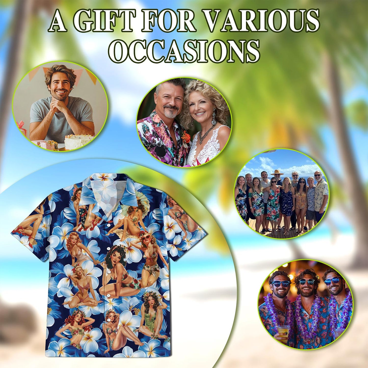 Tropical Pinup Girl Hawaiian Shirt for Men, Button Down Aloha Shirt - Azhawaiian