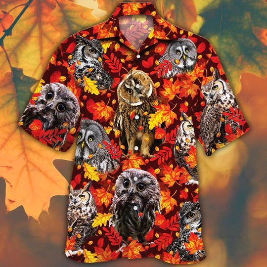 Owl Horse Lovers Autumn Red Hawaiian Shirt | For Men & Women | Adult | HW9640