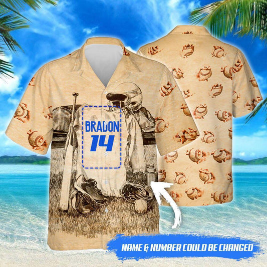 Personalized Name & Number Baseball Hawaiian Shirt Pn590Hwct