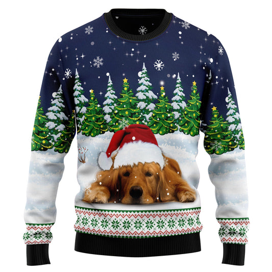 Dreaming Golden Retriever Under Snow Ugly Christmas Sweater 