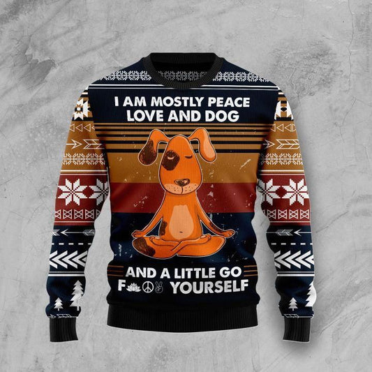 Peace Love And Dog Ugly Christmas Sweater 