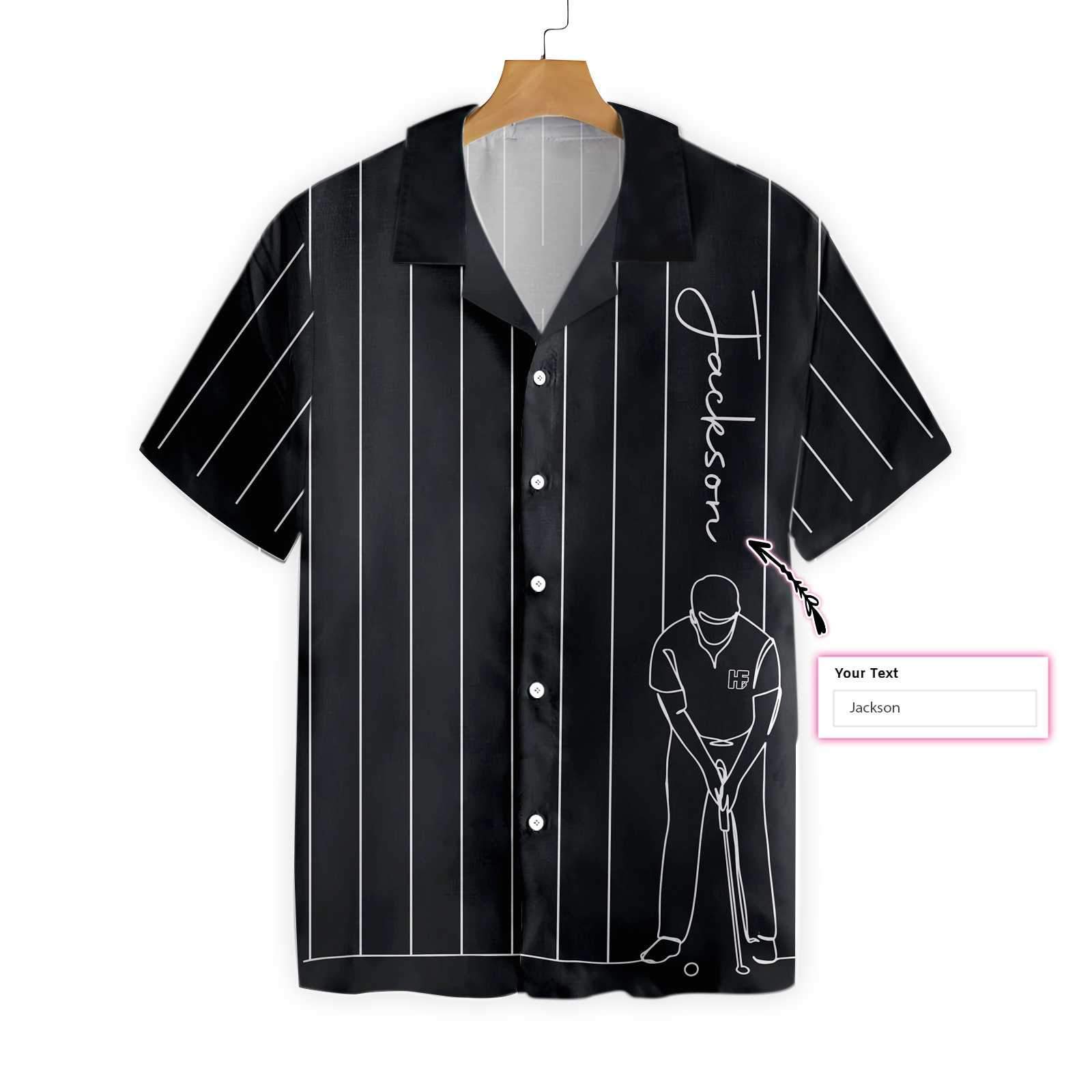 Personalized Back And White One Line Drawing Golfer Custom Hawaiian Shirt