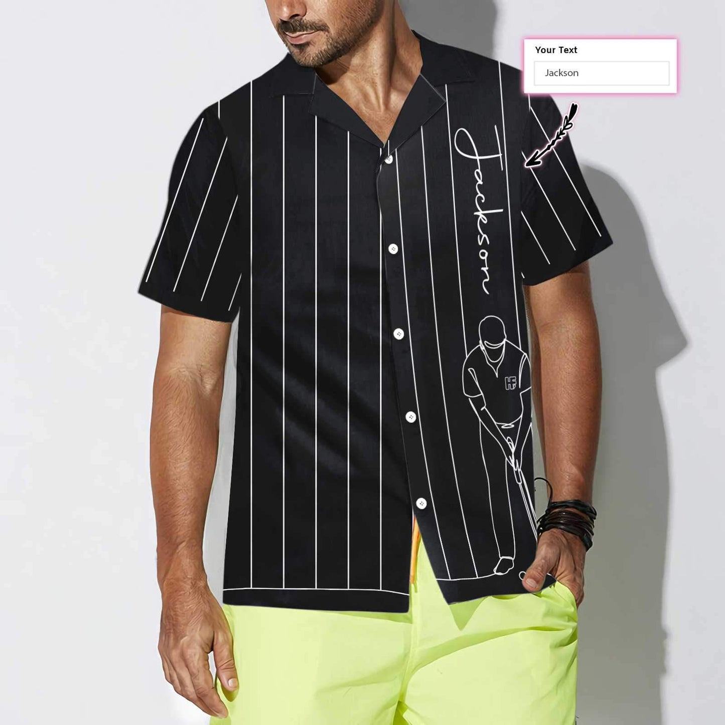 Personalized Back And White One Line Drawing Golfer Custom Hawaiian Shirt