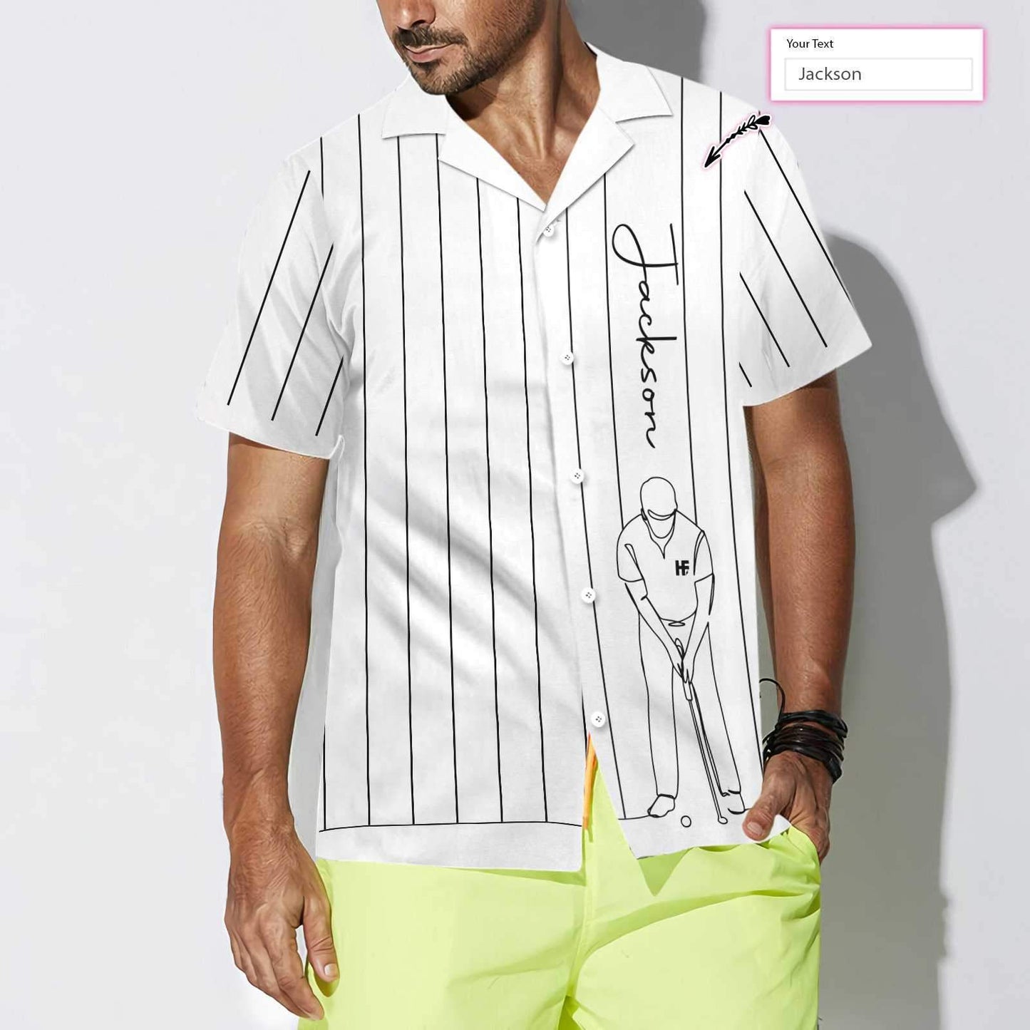 Personalized White Version One Line Drawing Golfer Custom Hawaiian Shirt