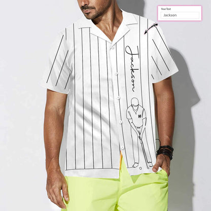 Personalized White Version One Line Drawing Golfer Custom Hawaiian Shirt