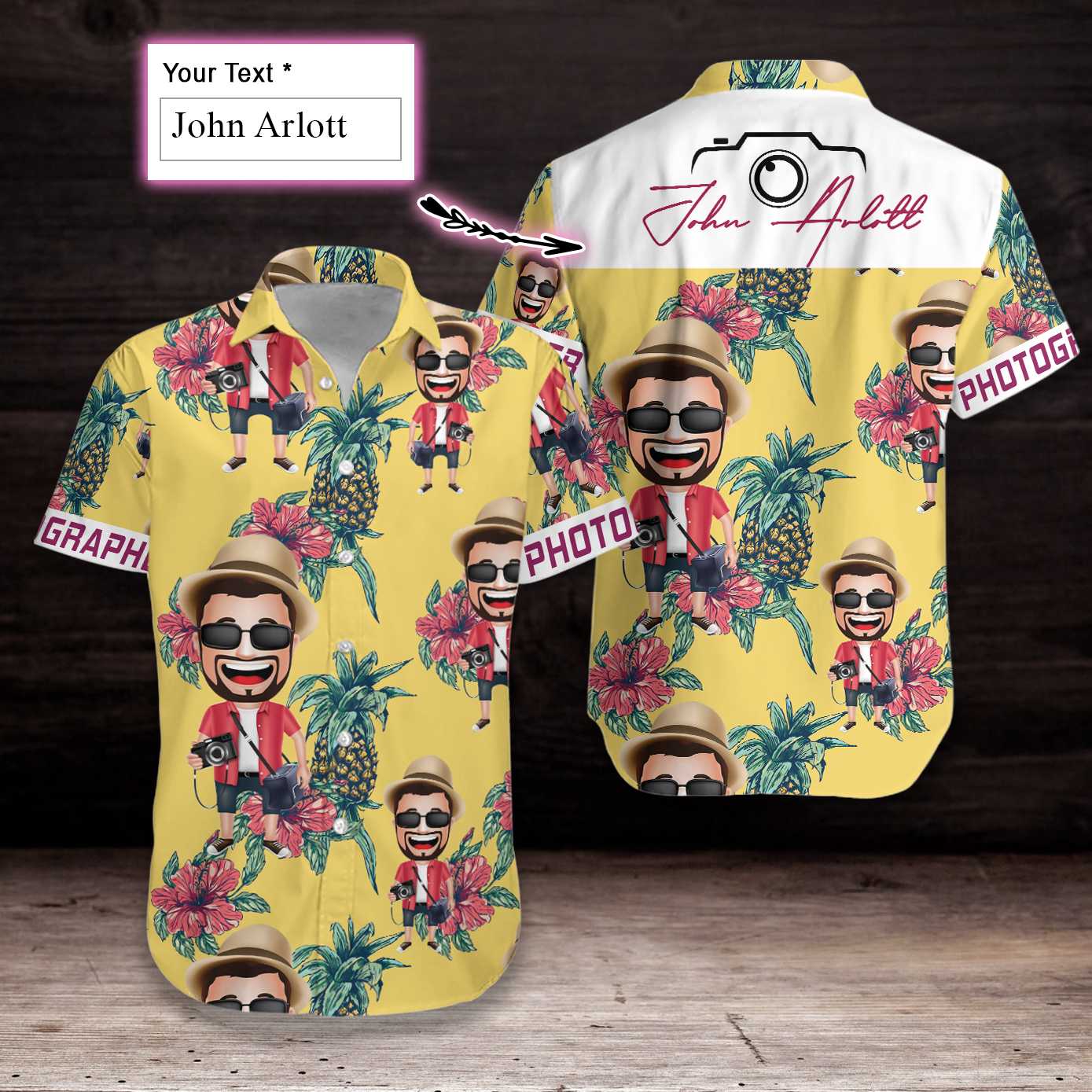 Photographer Pineapple Seamless Pattern Custom Hawaiian Shirt