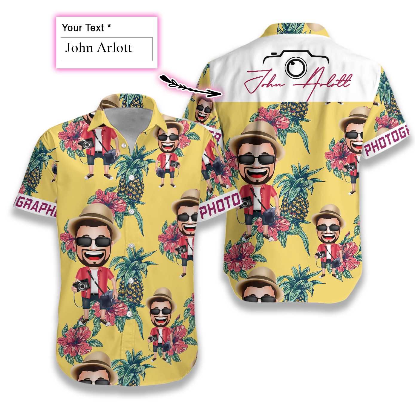 Photographer Pineapple Seamless Pattern Custom Hawaiian Shirt