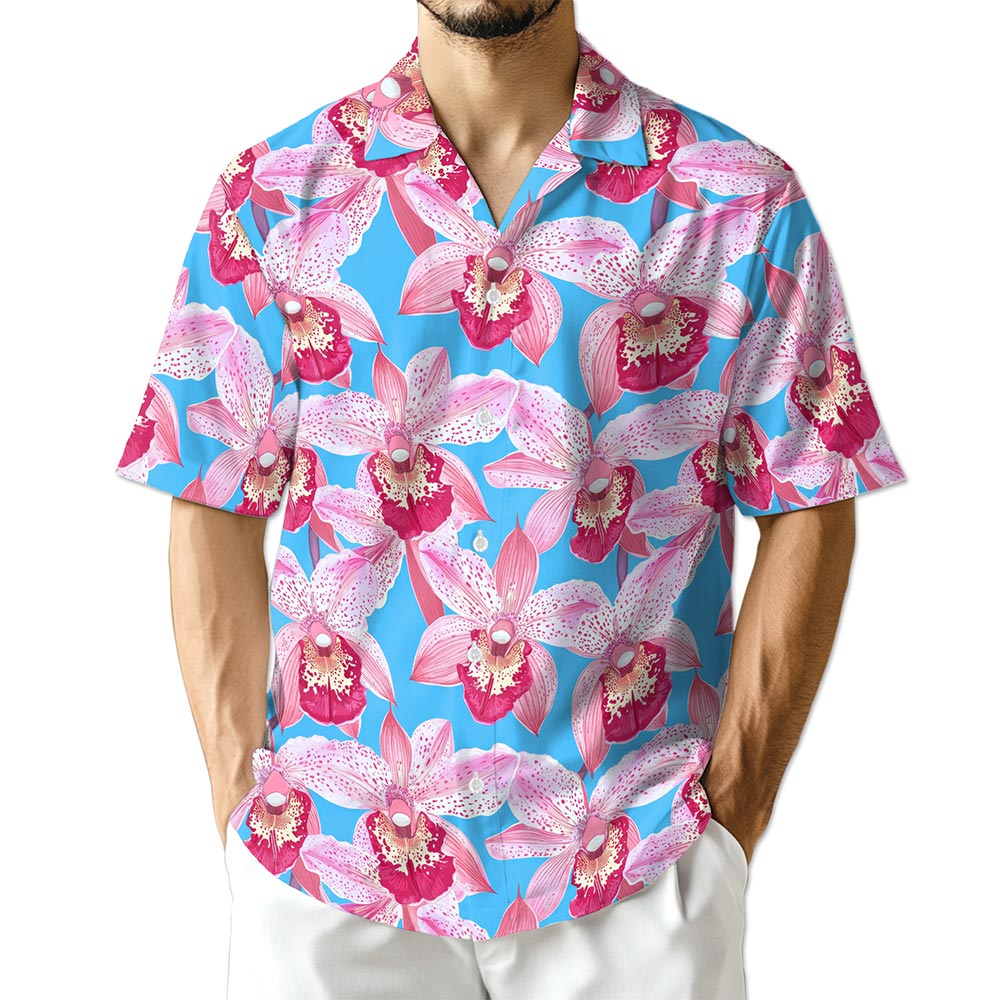 Azhawaiian Pink Orchid Hawaiian Shirt for Men