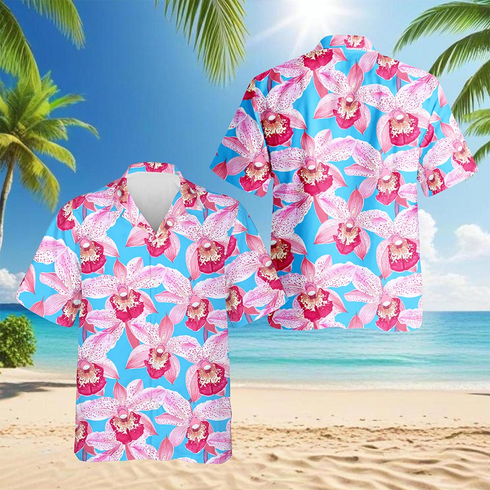 Pink Orchid Hawaiian Shirt for Men, Button Down Aloha Shirt - Azhawaiian