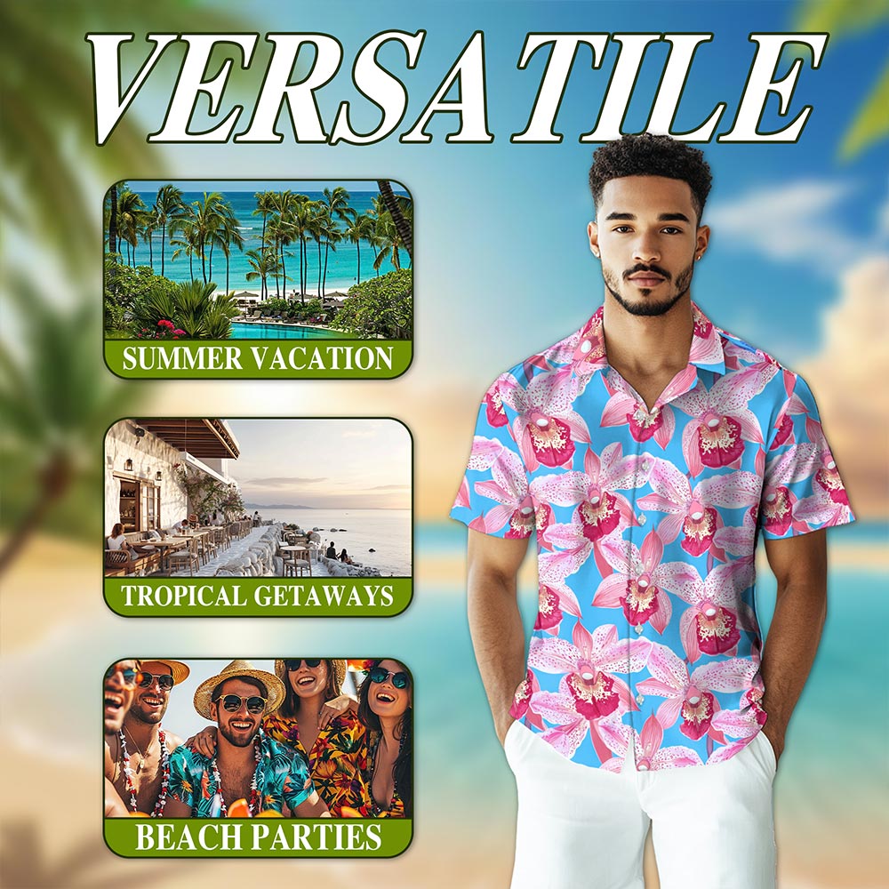 Pink Orchid Hawaiian Shirt for Men, Button Down Aloha Shirt - Azhawaiian
