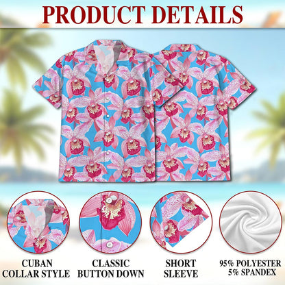 Pink Orchid Hawaiian Shirt for Men, Button Down Aloha Shirt - Azhawaiian