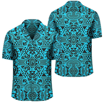 Polynesian Kakau Turtle Blue Hawaiian Shirt