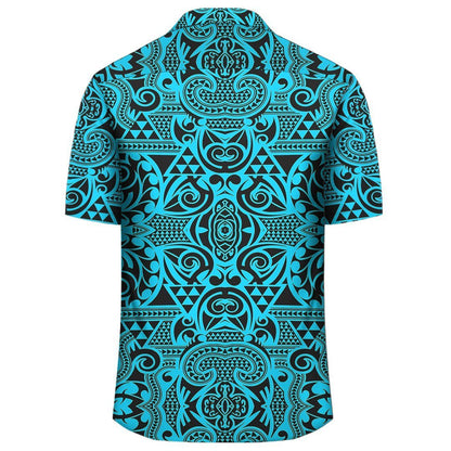 Polynesian Kakau Turtle Blue Hawaiian Shirt