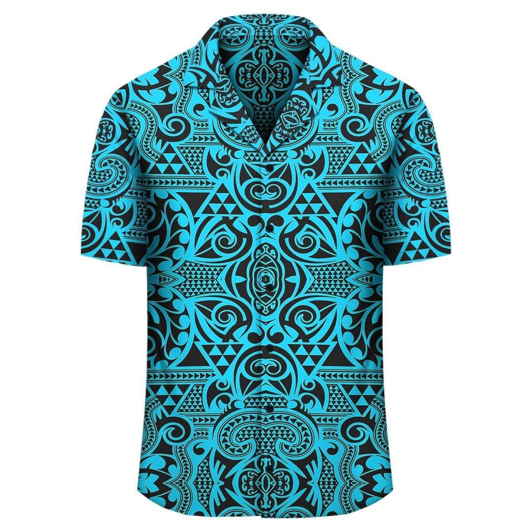 Polynesian Kakau Turtle Blue Hawaiian Shirt