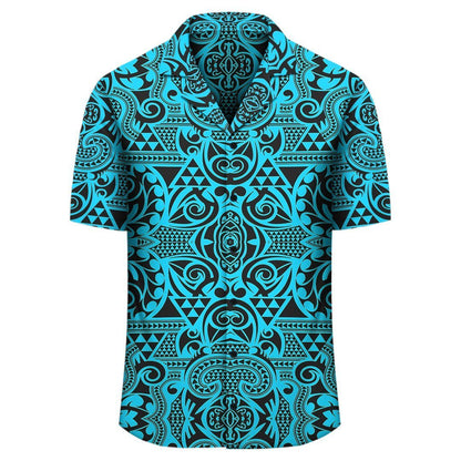 Polynesian Kakau Turtle Blue Hawaiian Shirt