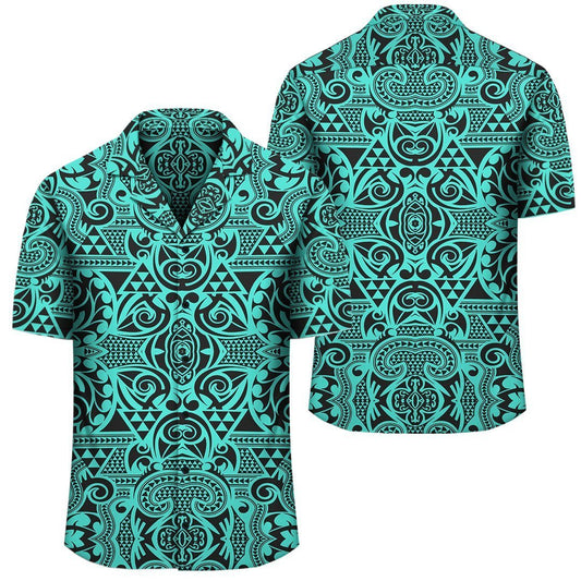 Polynesian Kakau Turtle Turquoise Hawaiian Shirt