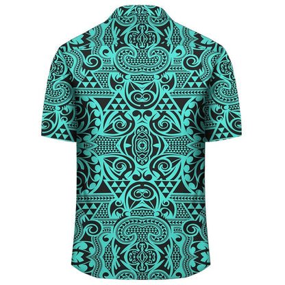 Polynesian Kakau Turtle Turquoise Hawaiian Shirt