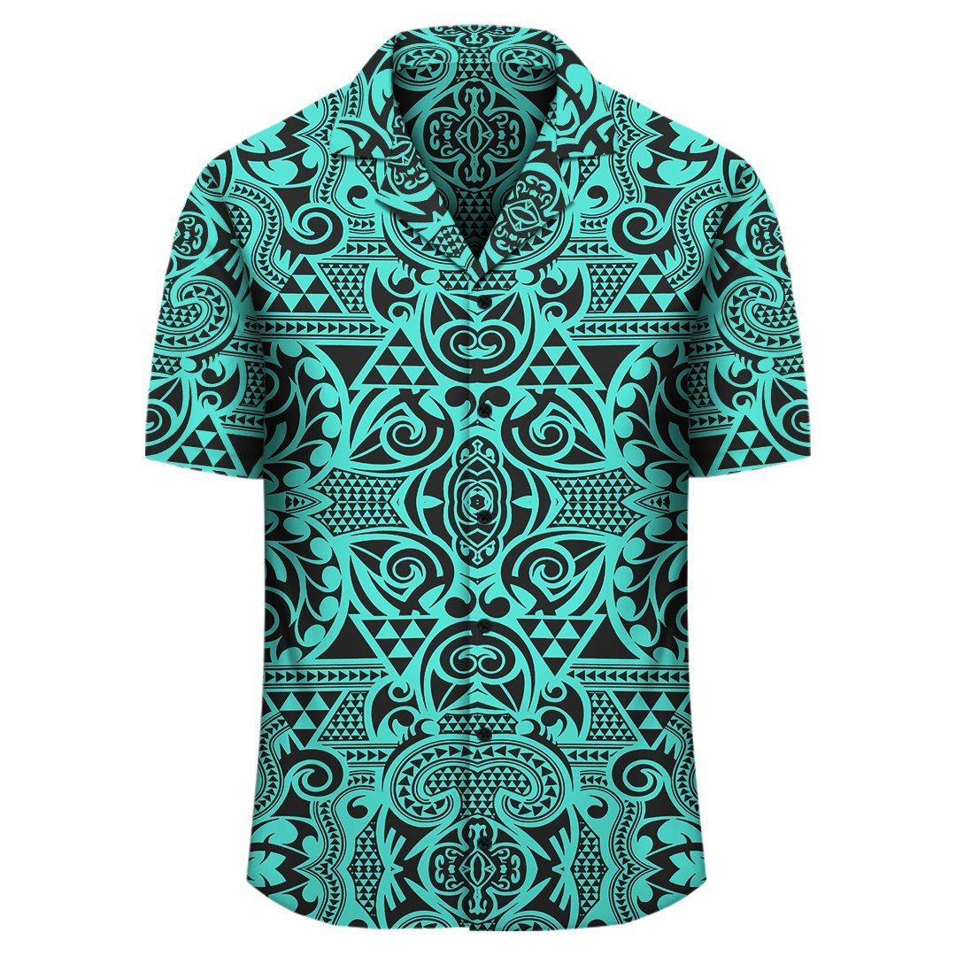 Polynesian Kakau Turtle Turquoise Hawaiian Shirt