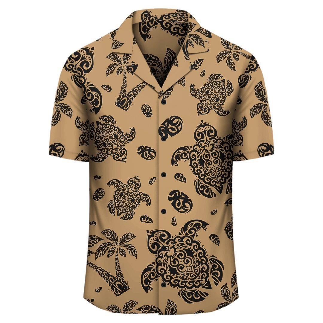 Polynesian Turtle Palm And Sea Pebbles Gold Hawaiian Shirt