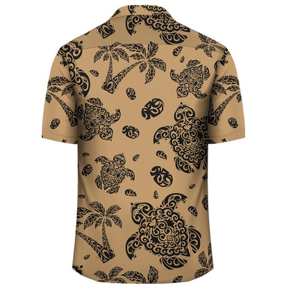 Polynesian Turtle Palm And Sea Pebbles Gold Hawaiian Shirt