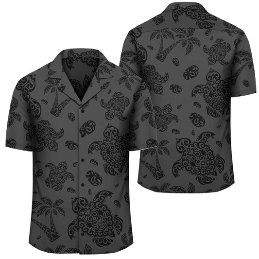 Polynesian Turtle Palm And Sea Pebbles Gray Hawaiian Shirt