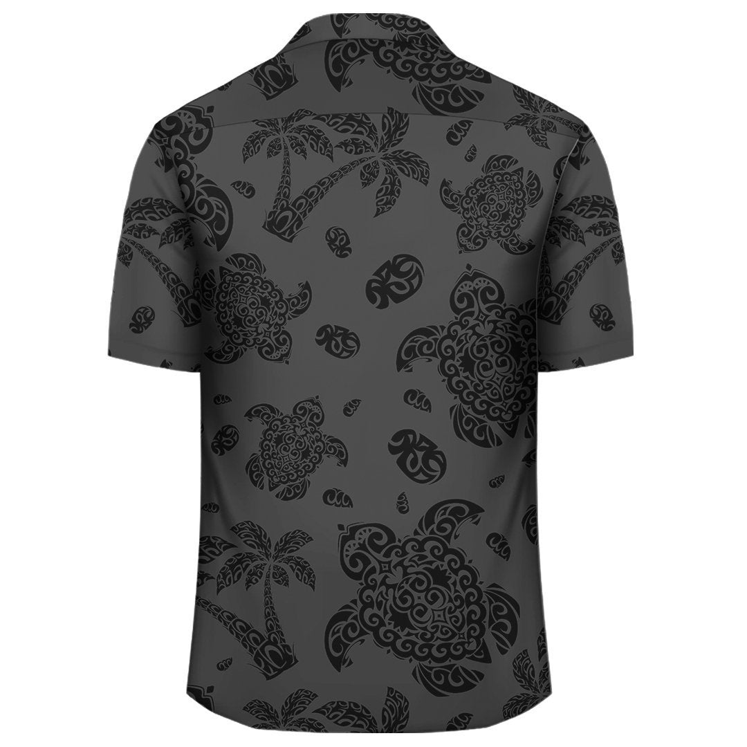 Polynesian Turtle Palm And Sea Pebbles Gray Hawaiian Shirt