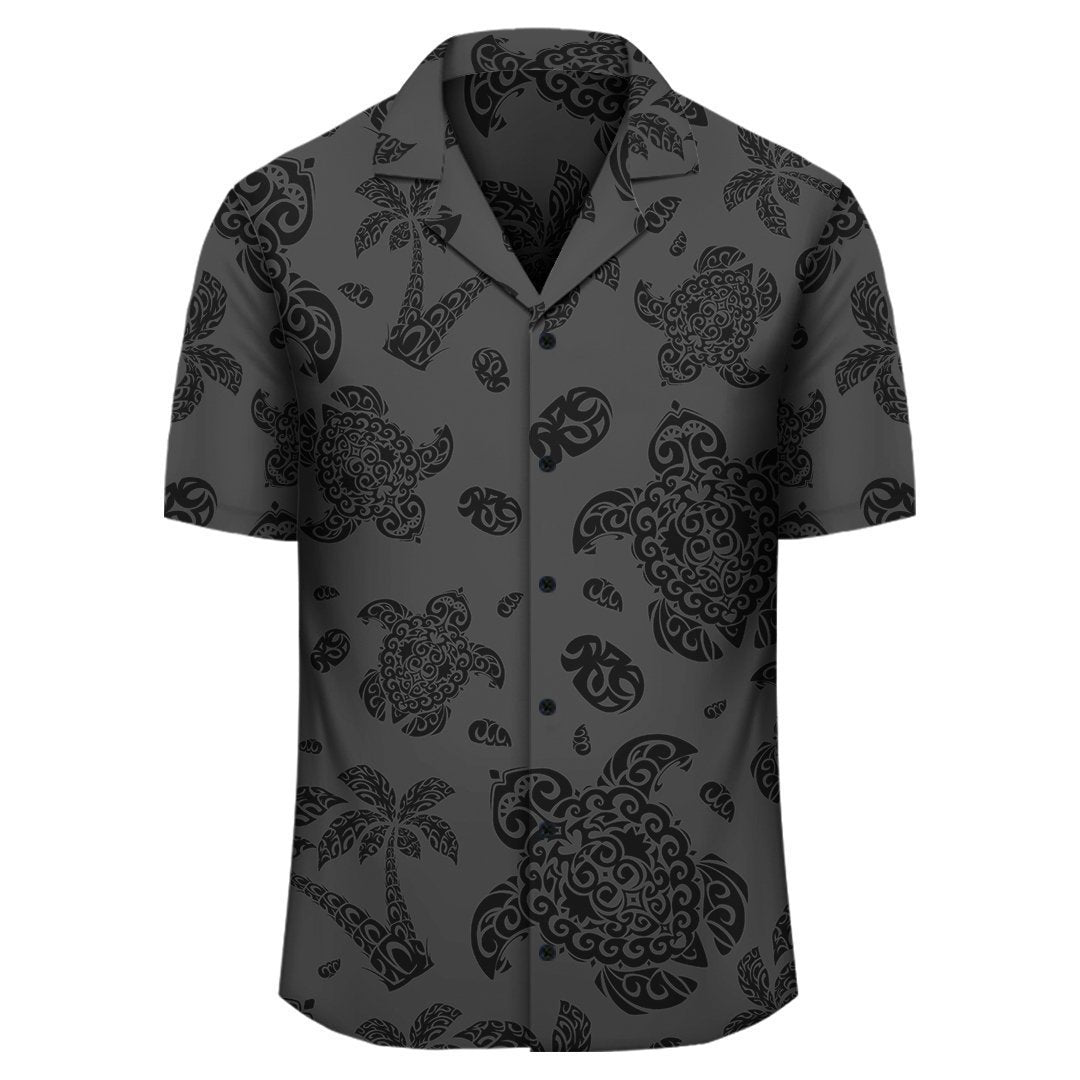 Polynesian Turtle Palm And Sea Pebbles Gray Hawaiian Shirt