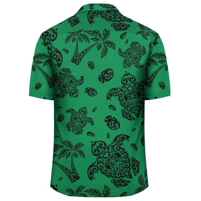 Polynesian Turtle Palm And Sea Pebbles Green Hawaiian Shirt