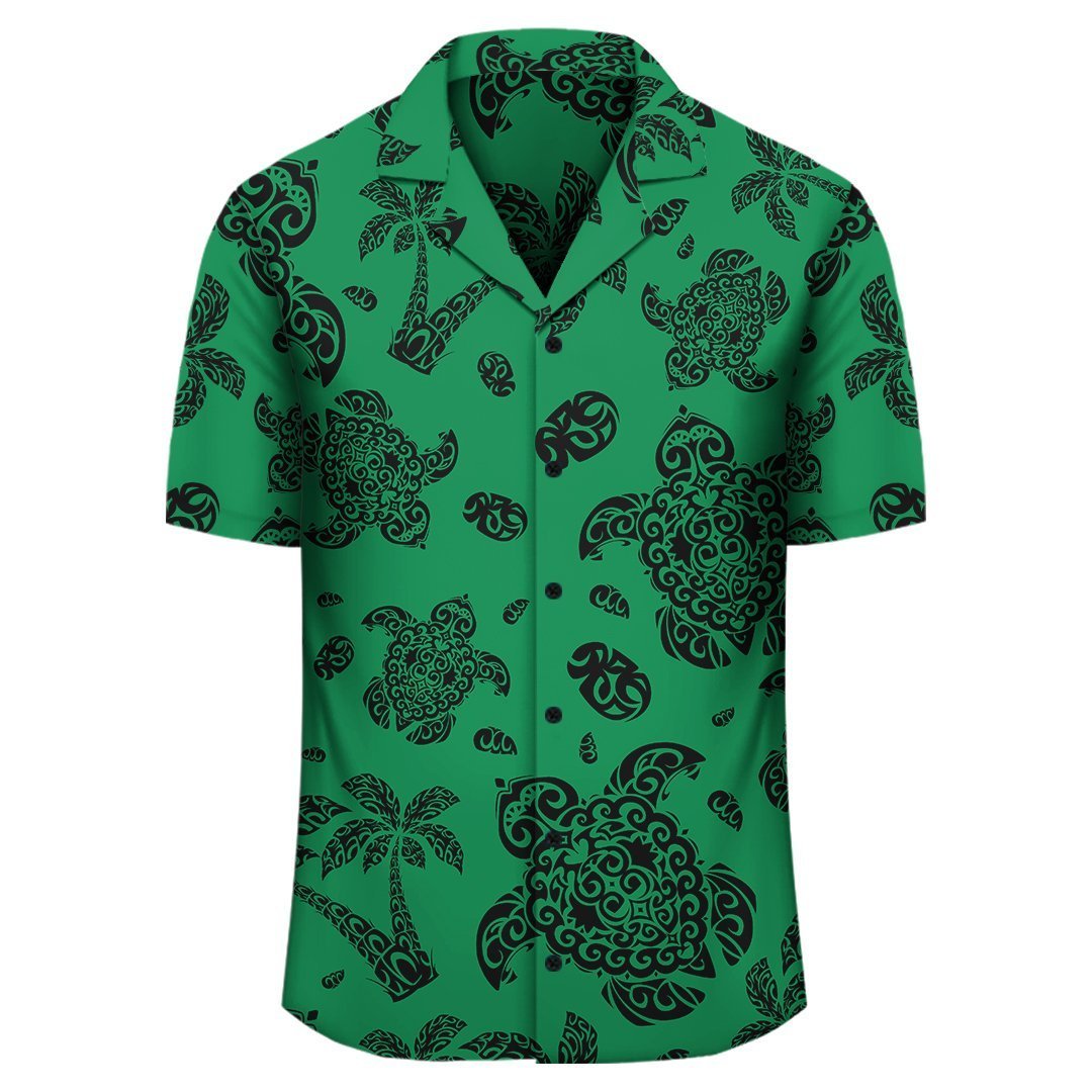 Polynesian Turtle Palm And Sea Pebbles Green Hawaiian Shirt